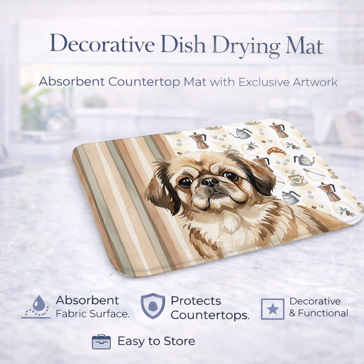 Picture of Carolines Treasures WDK7552DDM 21 x 14 in. Sable Pekingese Coffee Bar Dish Drying Mat