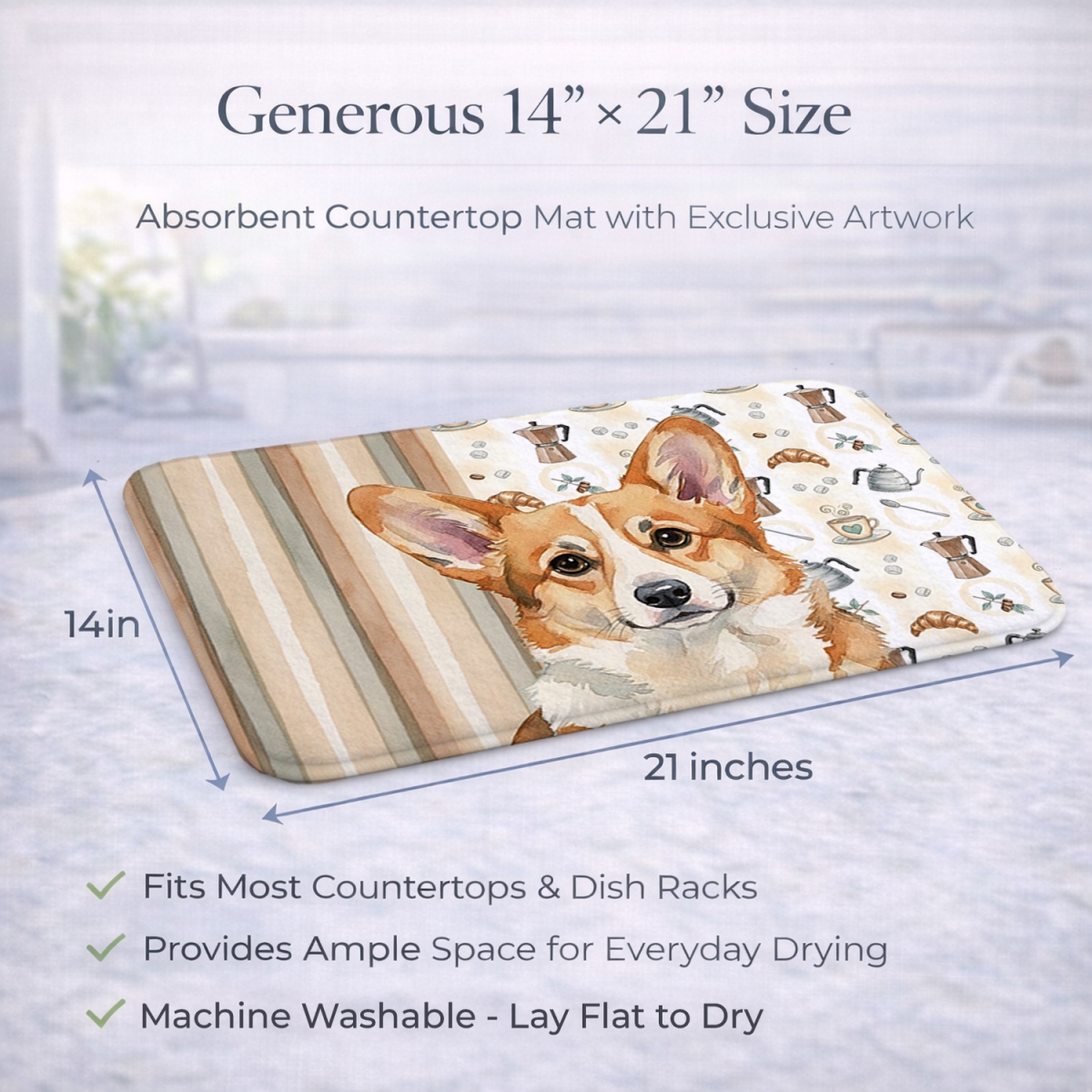 Picture of Carolines Treasures WDK7553DDM 21 x 14 in. Corgi Coffee Bar Dish Drying Mat