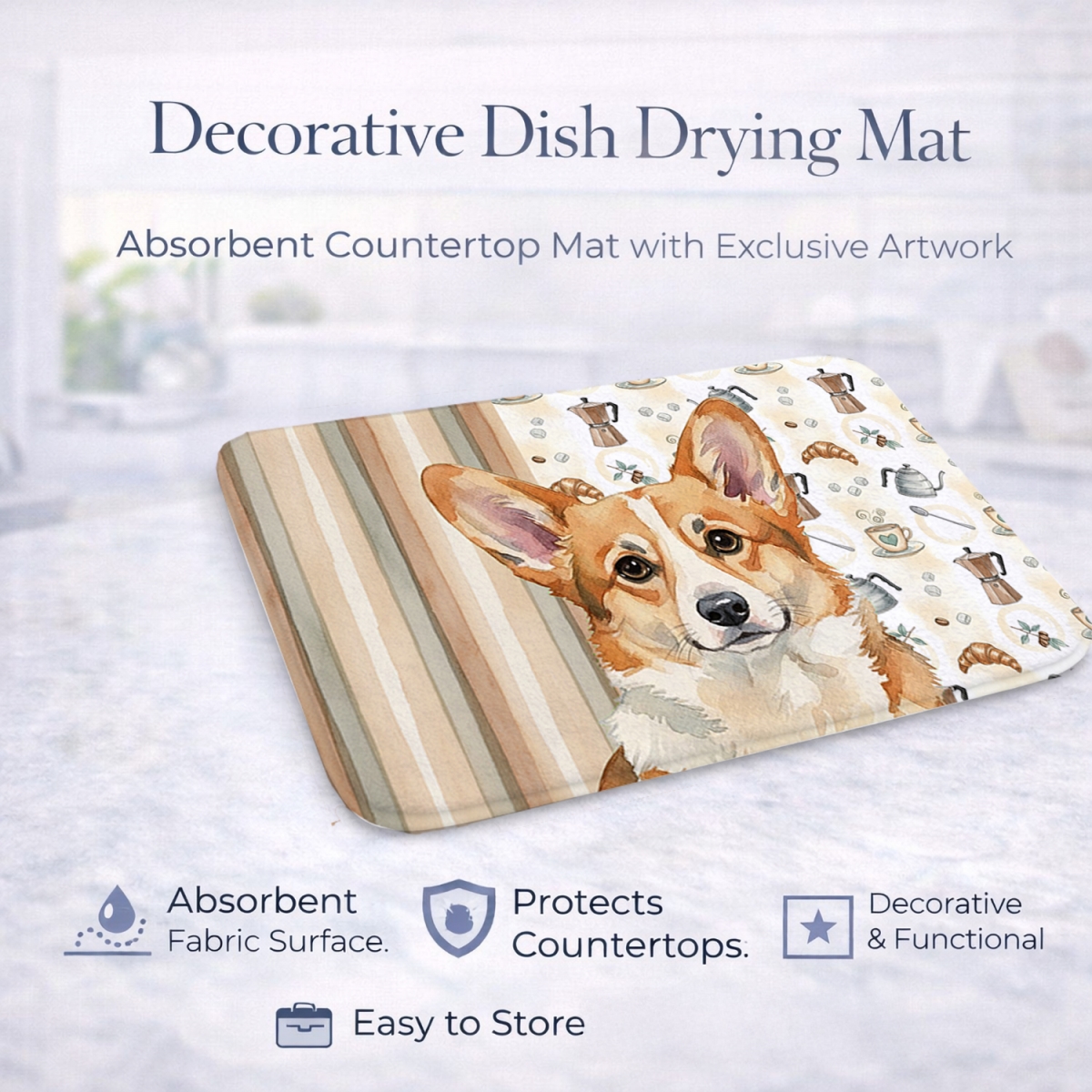 Picture of Carolines Treasures WDK7553DDM 21 x 14 in. Corgi Coffee Bar Dish Drying Mat