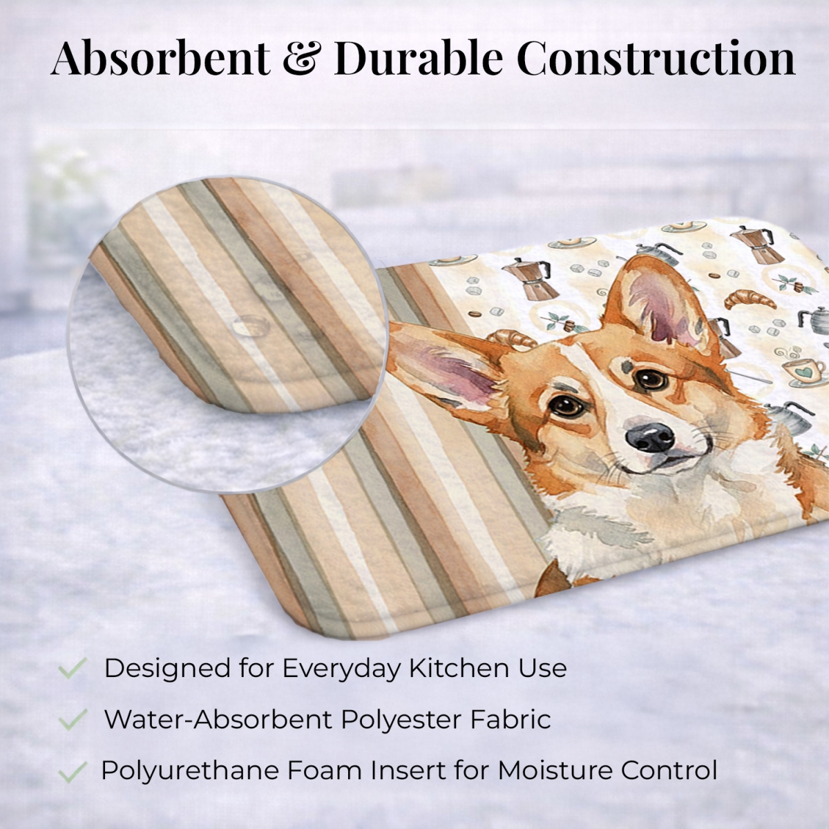 Picture of Carolines Treasures WDK7553DDM 21 x 14 in. Corgi Coffee Bar Dish Drying Mat