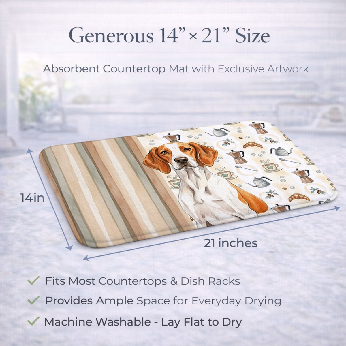 Picture of Carolines Treasures WDK7557DDM 21 x 14 in. Orange & White Pointer Coffee Bar Dish Drying Mat