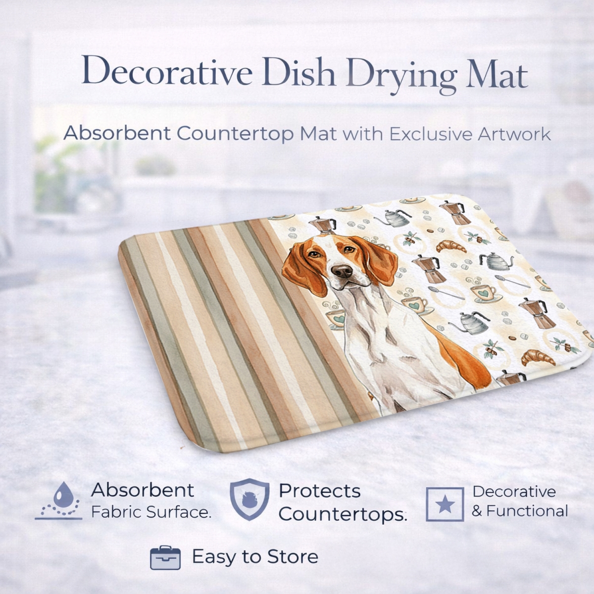 Picture of Carolines Treasures WDK7557DDM 21 x 14 in. Orange & White Pointer Coffee Bar Dish Drying Mat