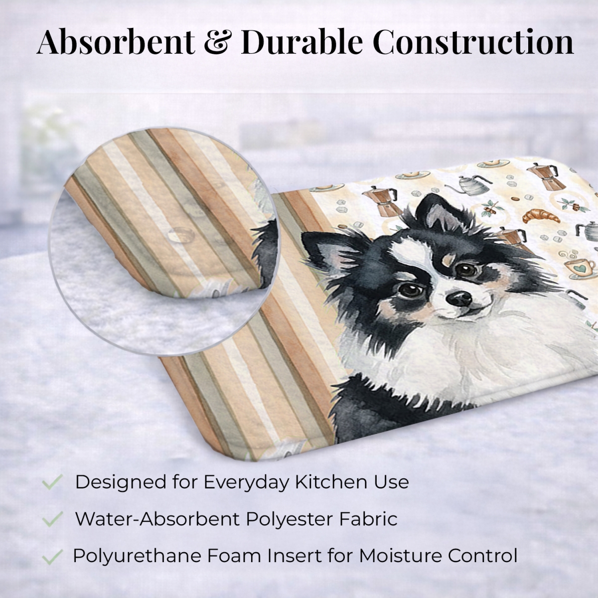 Picture of Carolines Treasures WDK7558DDM 21 x 14 in. Black & White Pomeranian Coffee Bar Dish Drying Mat