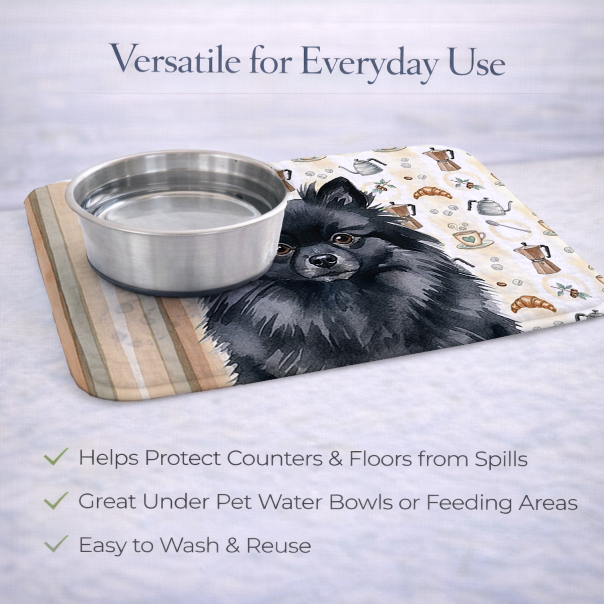 Picture of Carolines Treasures WDK7559DDM 21 x 14 in. Black Pomeranian Coffee Bar Dish Drying Mat