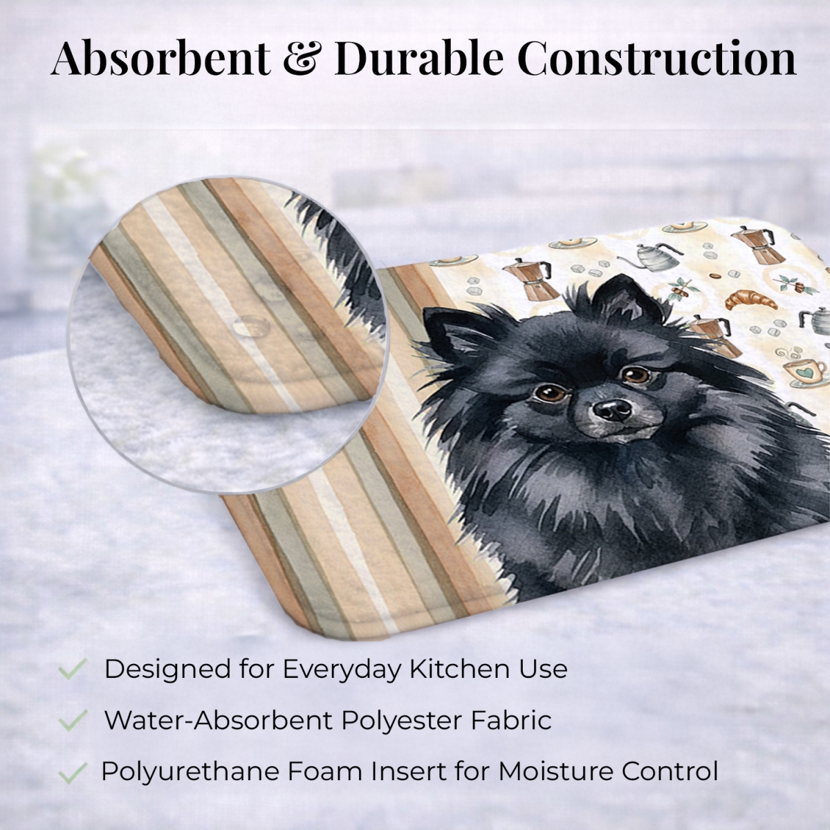 Picture of Carolines Treasures WDK7559DDM 21 x 14 in. Black Pomeranian Coffee Bar Dish Drying Mat