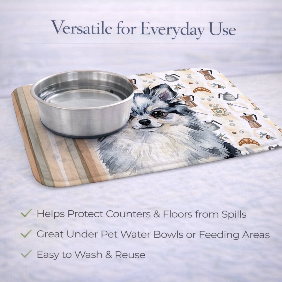 Picture of Carolines Treasures WDK7560DDM 21 x 14 in. Blue Merle Pomeranian Coffee Bar Dish Drying Mat