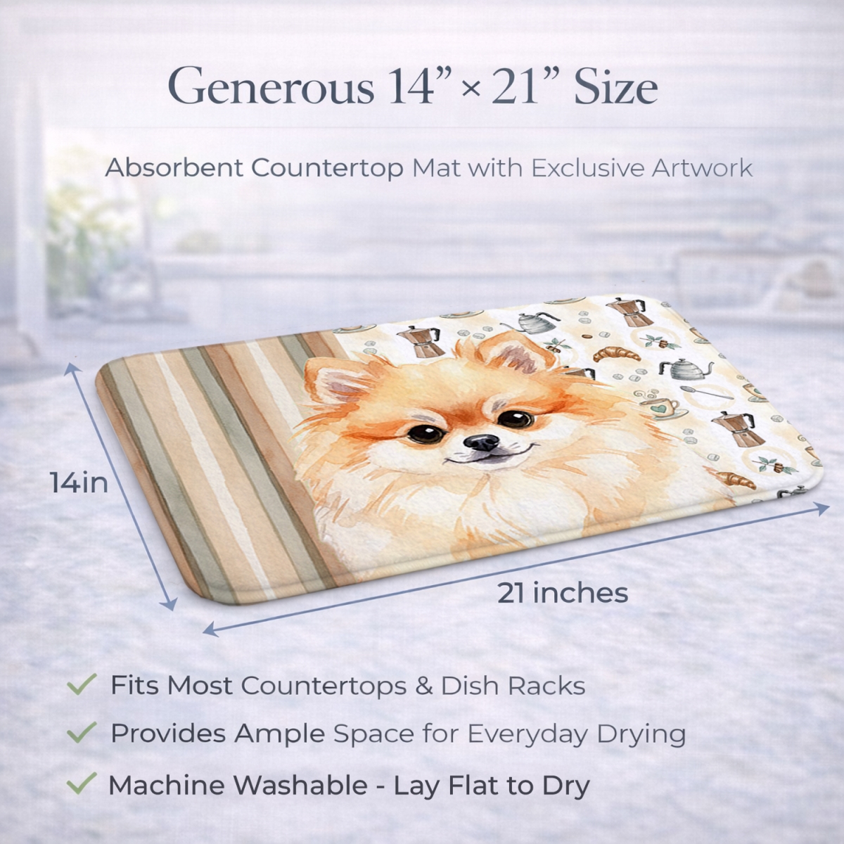 Picture of Carolines Treasures WDK7561DDM 21 x 14 in. Pomeranian Coffee Bar Dish Drying Mat