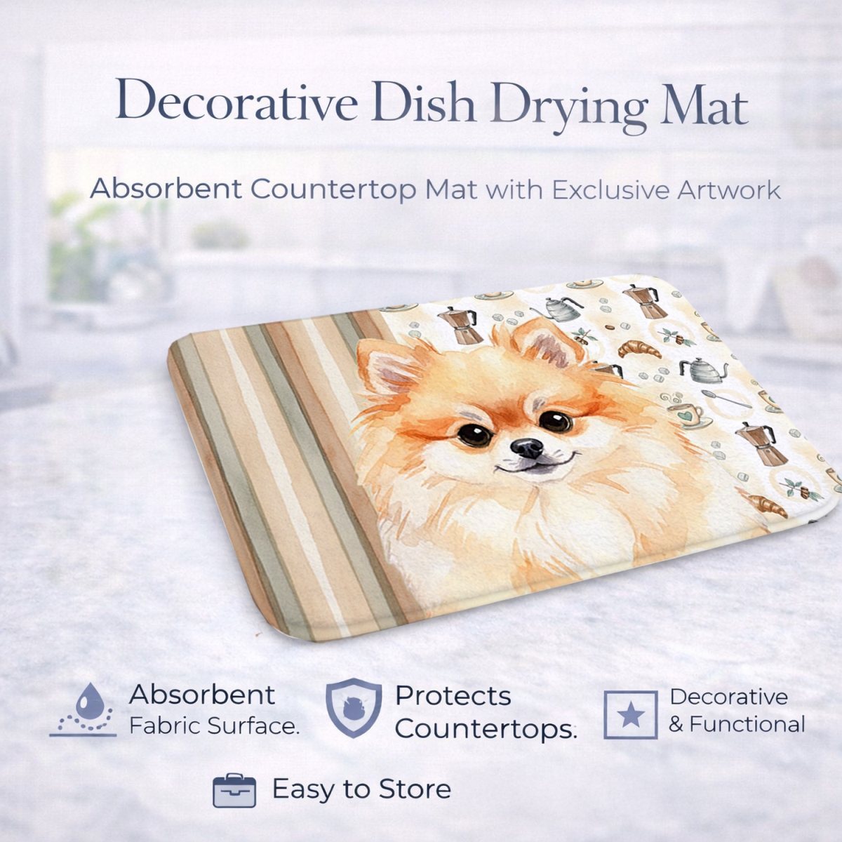 Picture of Carolines Treasures WDK7561DDM 21 x 14 in. Pomeranian Coffee Bar Dish Drying Mat