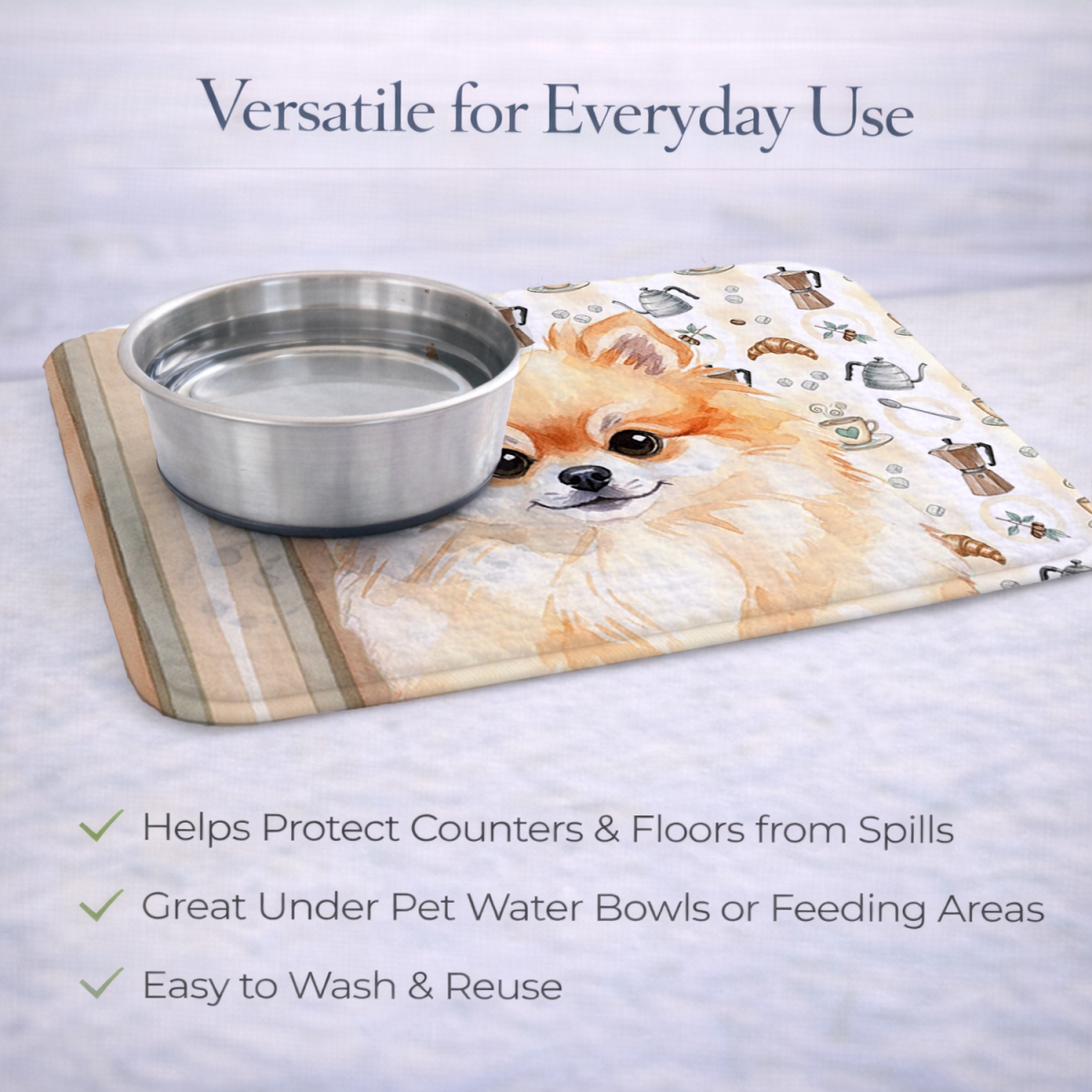 Picture of Carolines Treasures WDK7561DDM 21 x 14 in. Pomeranian Coffee Bar Dish Drying Mat