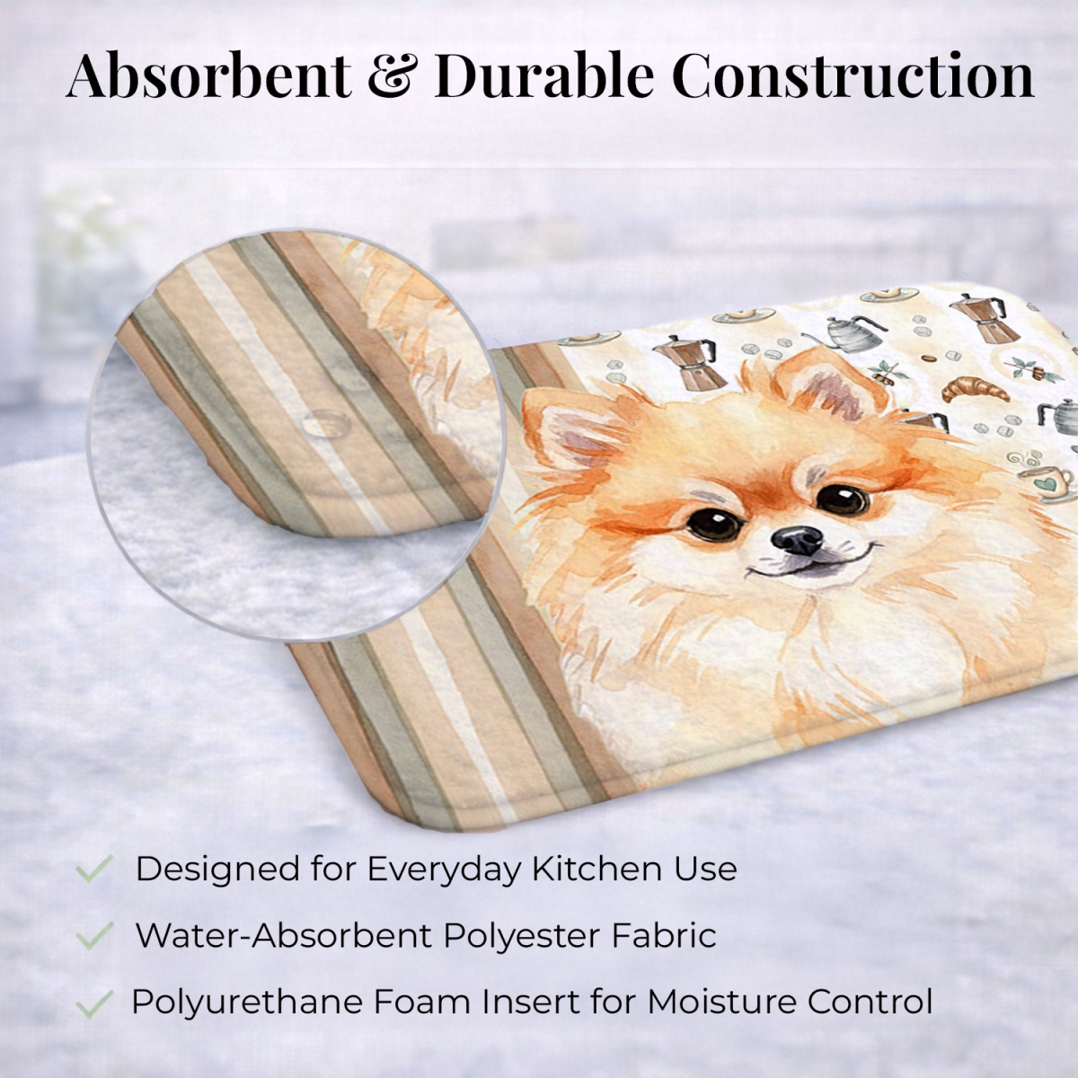 Picture of Carolines Treasures WDK7561DDM 21 x 14 in. Pomeranian Coffee Bar Dish Drying Mat