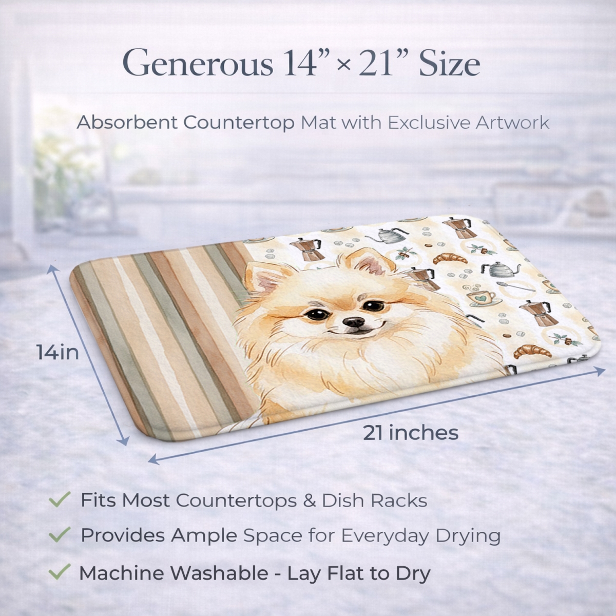 Picture of Carolines Treasures WDK7562DDM 21 x 14 in. Cream Pomeranian Coffee Bar Dish Drying Mat
