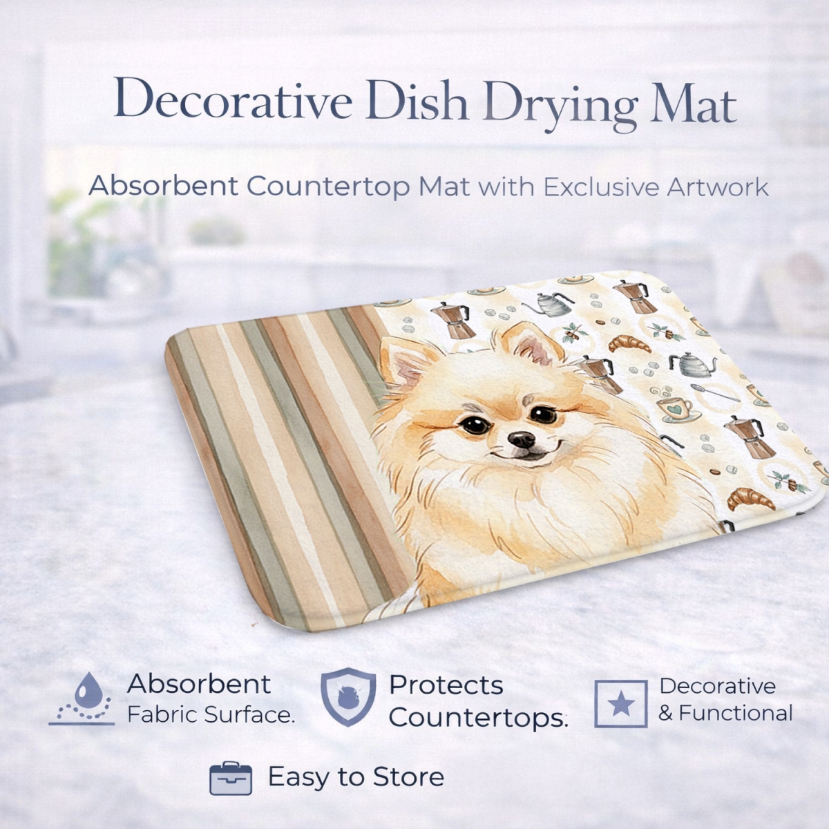 Picture of Carolines Treasures WDK7562DDM 21 x 14 in. Cream Pomeranian Coffee Bar Dish Drying Mat