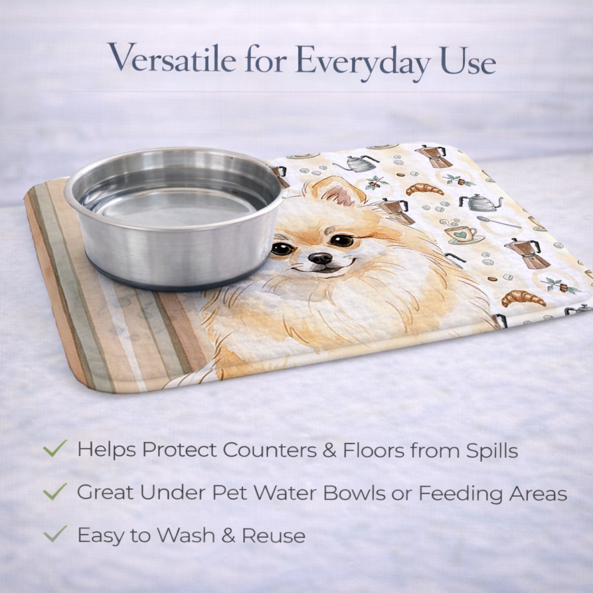 Picture of Carolines Treasures WDK7562DDM 21 x 14 in. Cream Pomeranian Coffee Bar Dish Drying Mat