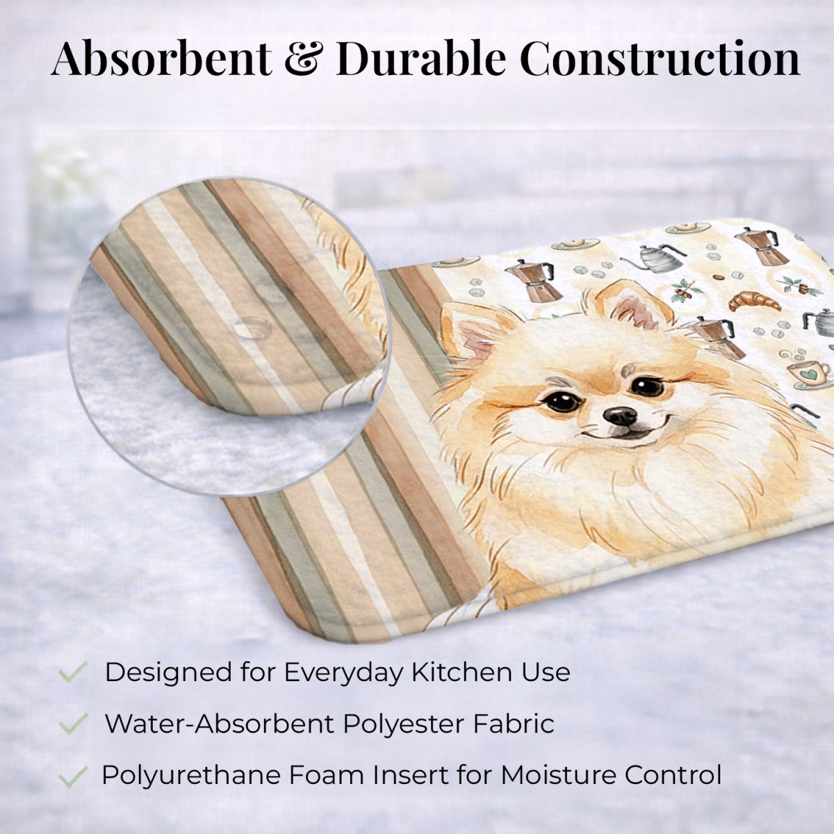 Picture of Carolines Treasures WDK7562DDM 21 x 14 in. Cream Pomeranian Coffee Bar Dish Drying Mat