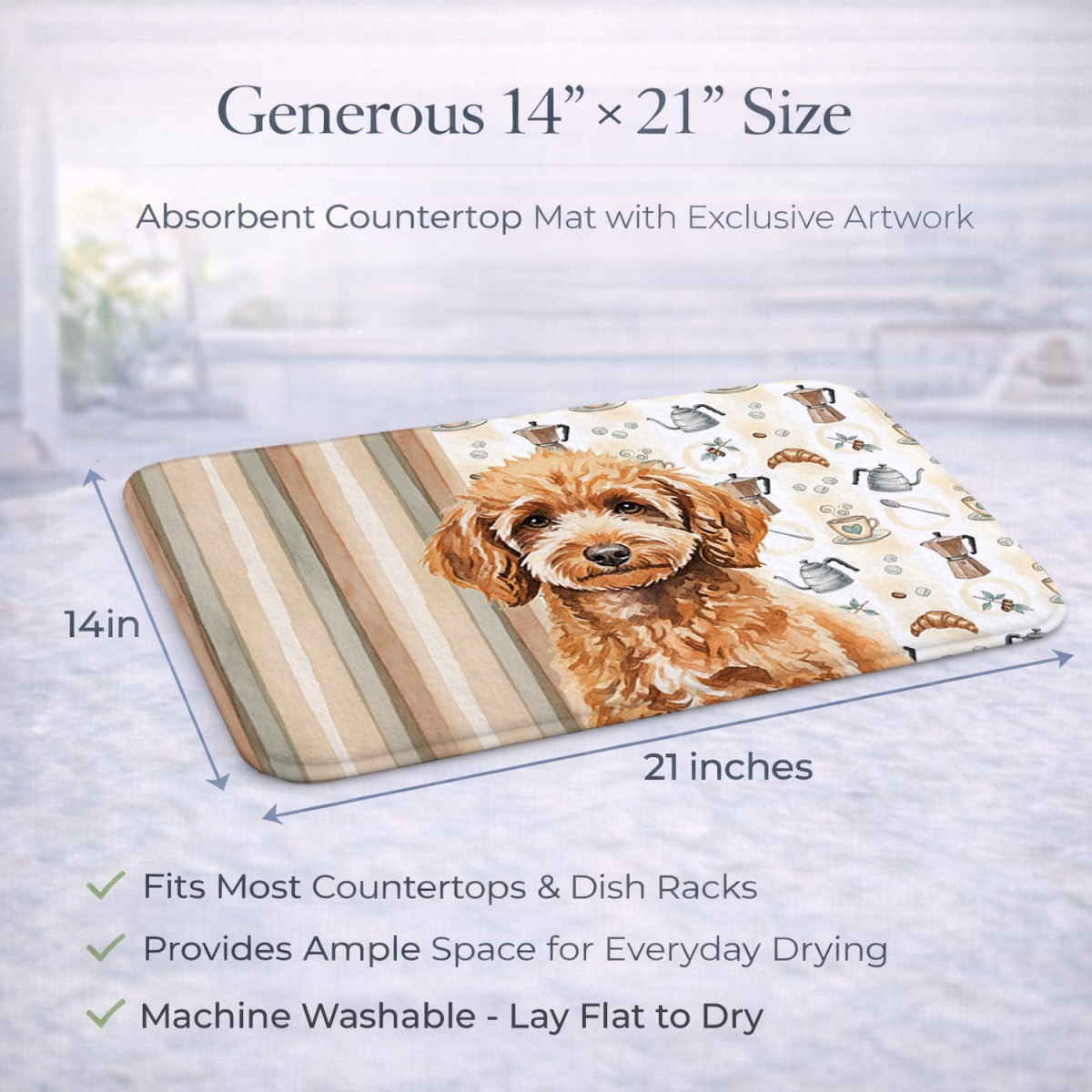 Picture of Carolines Treasures WDK7563DDM 21 x 14 in. Miniature Apricot Poodle Coffee Bar Dish Drying Mat