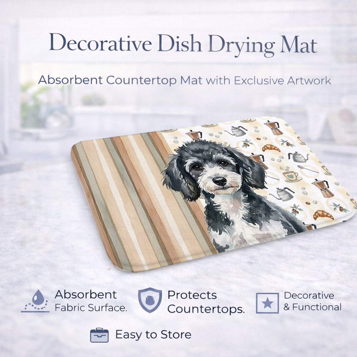 Picture of Carolines Treasures WDK7565DDM 21 x 14 in. Miniature Parti Poodle Coffee Bar Dish Drying Mat