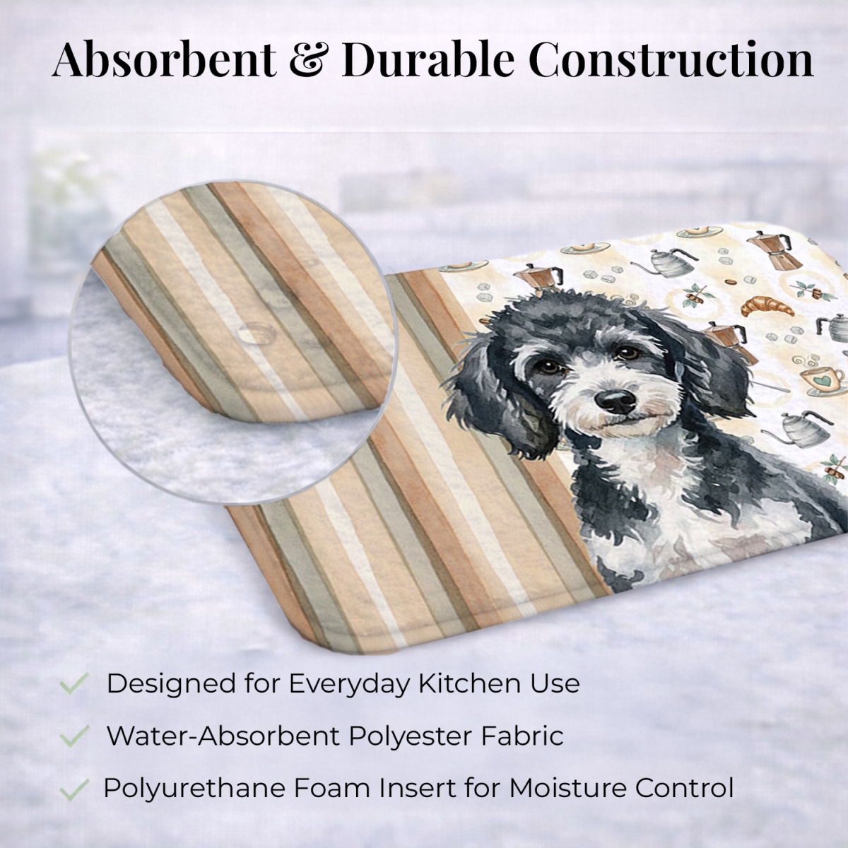 Picture of Carolines Treasures WDK7565DDM 21 x 14 in. Miniature Parti Poodle Coffee Bar Dish Drying Mat