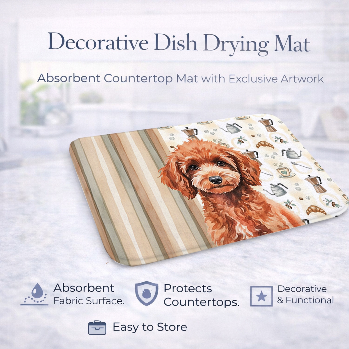 Picture of Carolines Treasures WDK7566DDM 21 x 14 in. Miniature Red Poodle Coffee Bar Dish Drying Mat