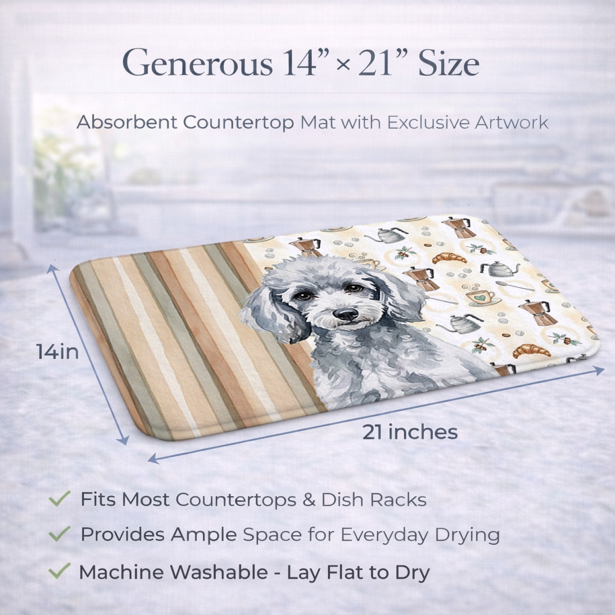 Picture of Carolines Treasures WDK7567DDM 21 x 14 in. Miniature Silver Poodle Coffee Bar Dish Drying Mat