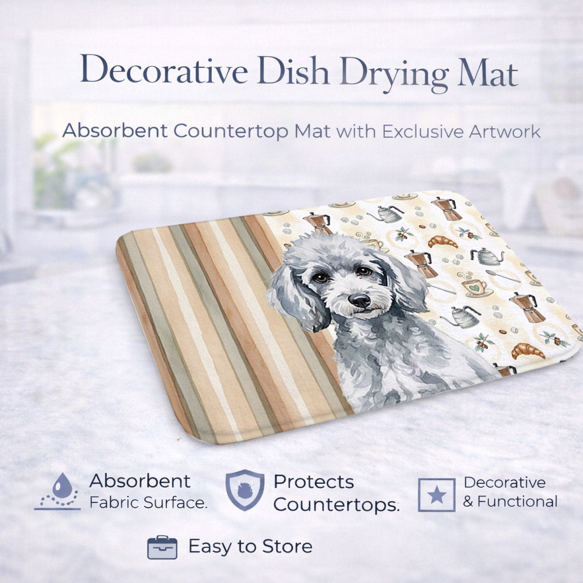 Picture of Carolines Treasures WDK7567DDM 21 x 14 in. Miniature Silver Poodle Coffee Bar Dish Drying Mat