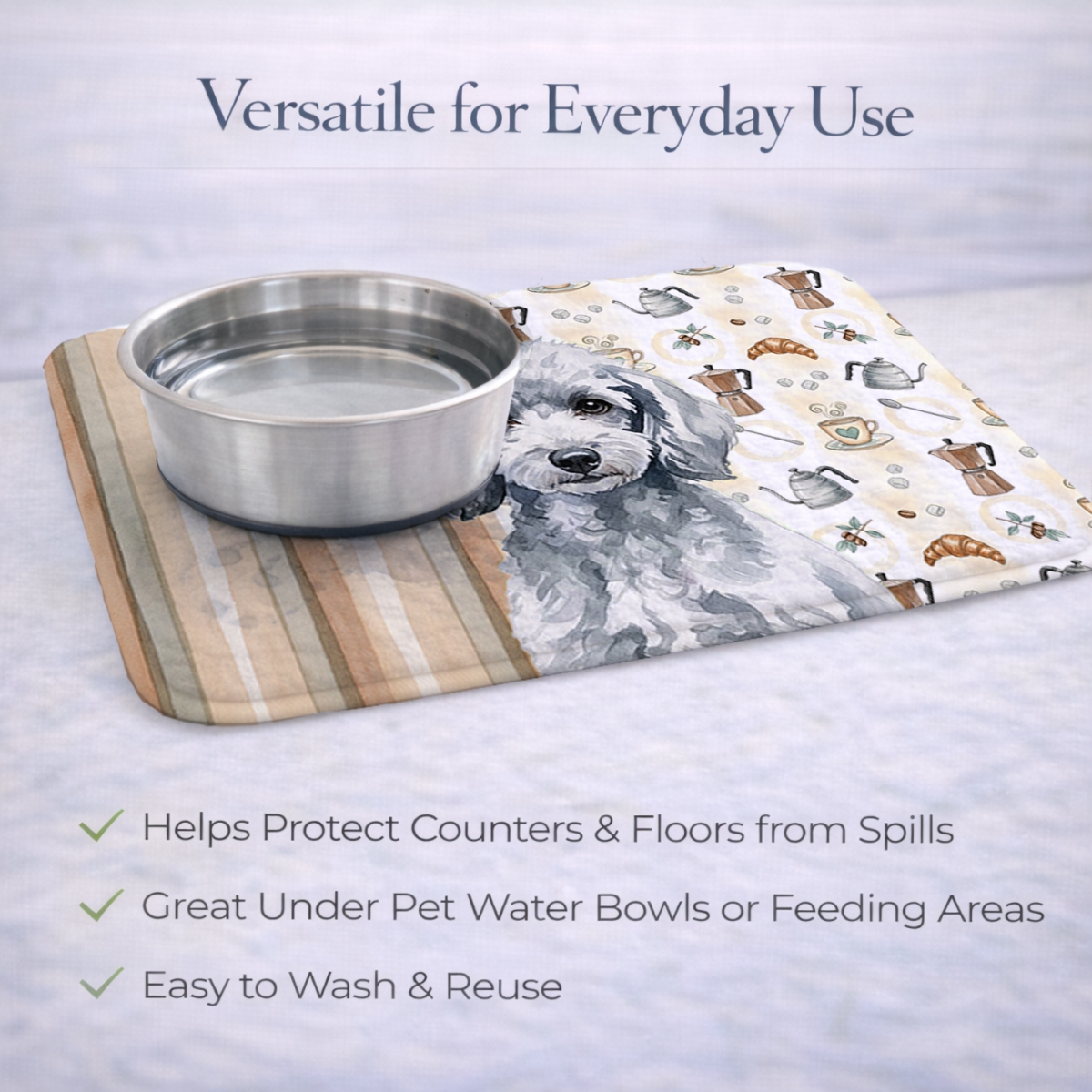Picture of Carolines Treasures WDK7567DDM 21 x 14 in. Miniature Silver Poodle Coffee Bar Dish Drying Mat