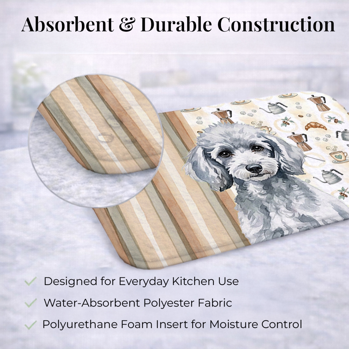 Picture of Carolines Treasures WDK7567DDM 21 x 14 in. Miniature Silver Poodle Coffee Bar Dish Drying Mat