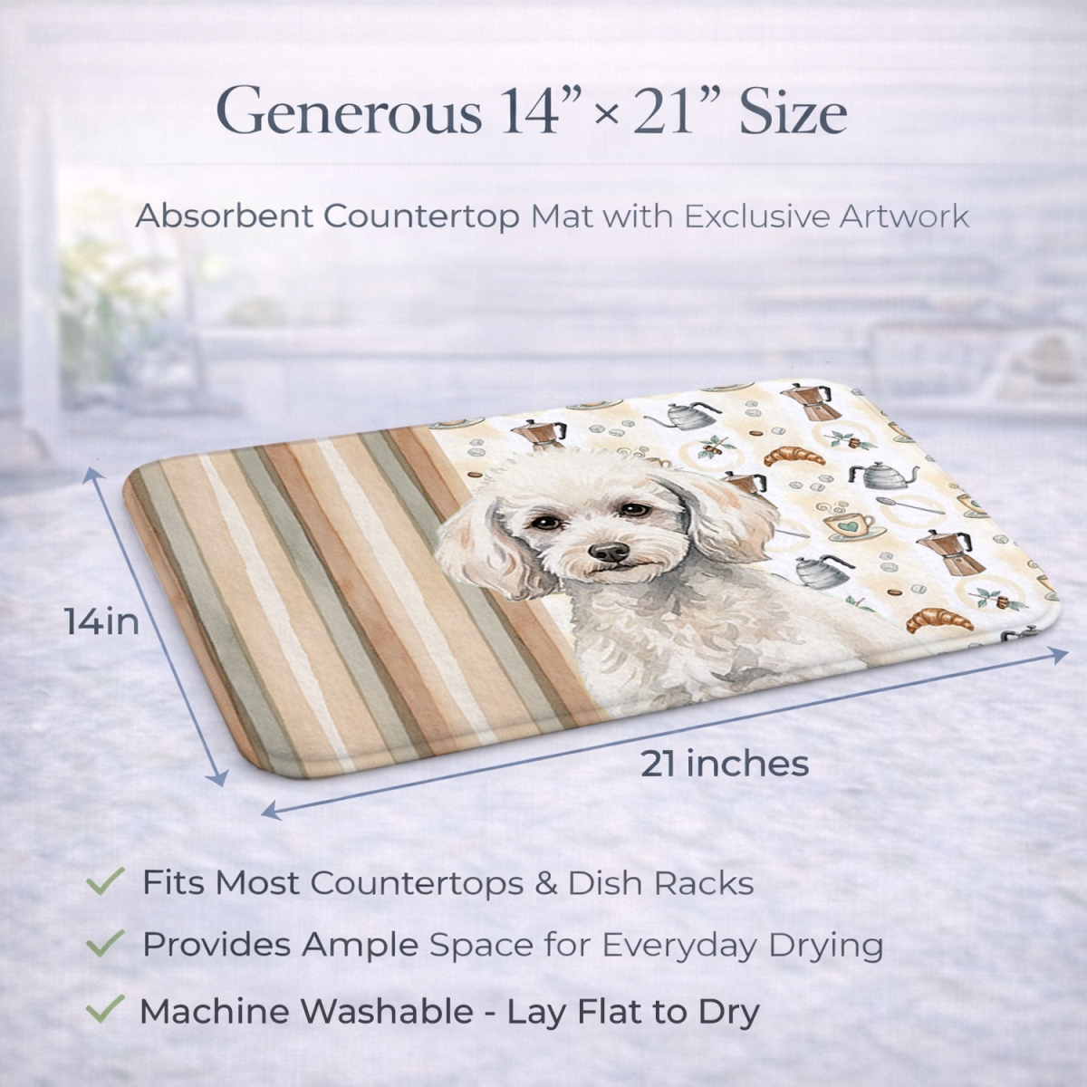 Picture of Carolines Treasures WDK7568DDM 21 x 14 in. Miniature White Poodle Coffee Bar Dish Drying Mat