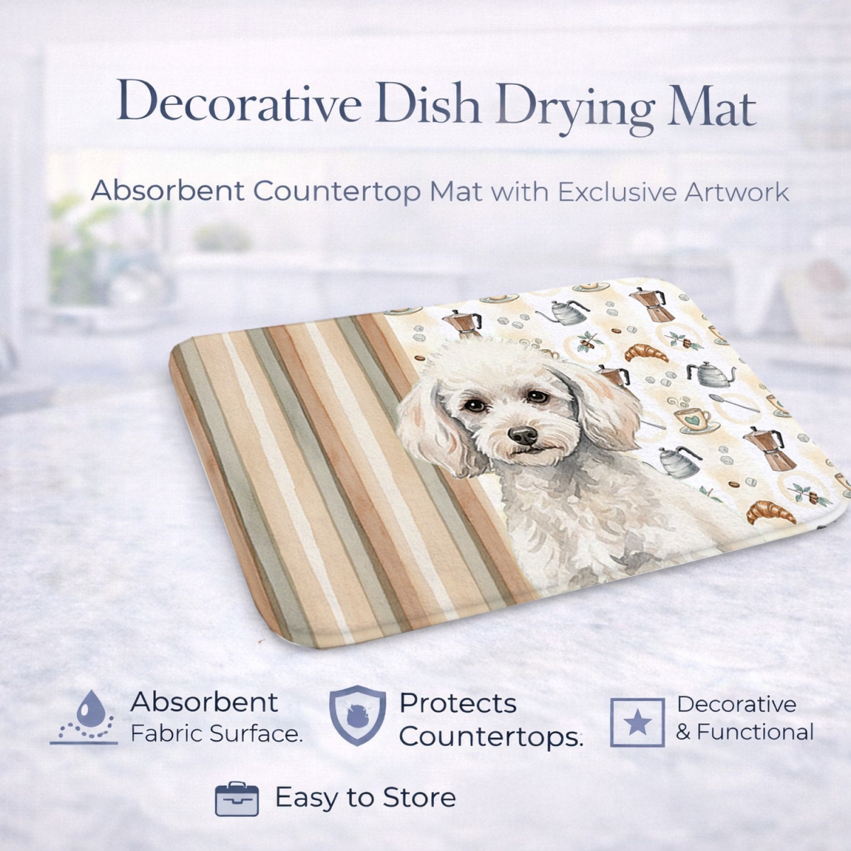 Picture of Carolines Treasures WDK7568DDM 21 x 14 in. Miniature White Poodle Coffee Bar Dish Drying Mat