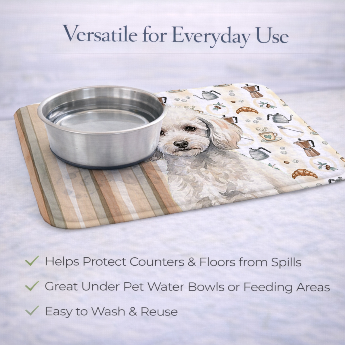 Picture of Carolines Treasures WDK7568DDM 21 x 14 in. Miniature White Poodle Coffee Bar Dish Drying Mat