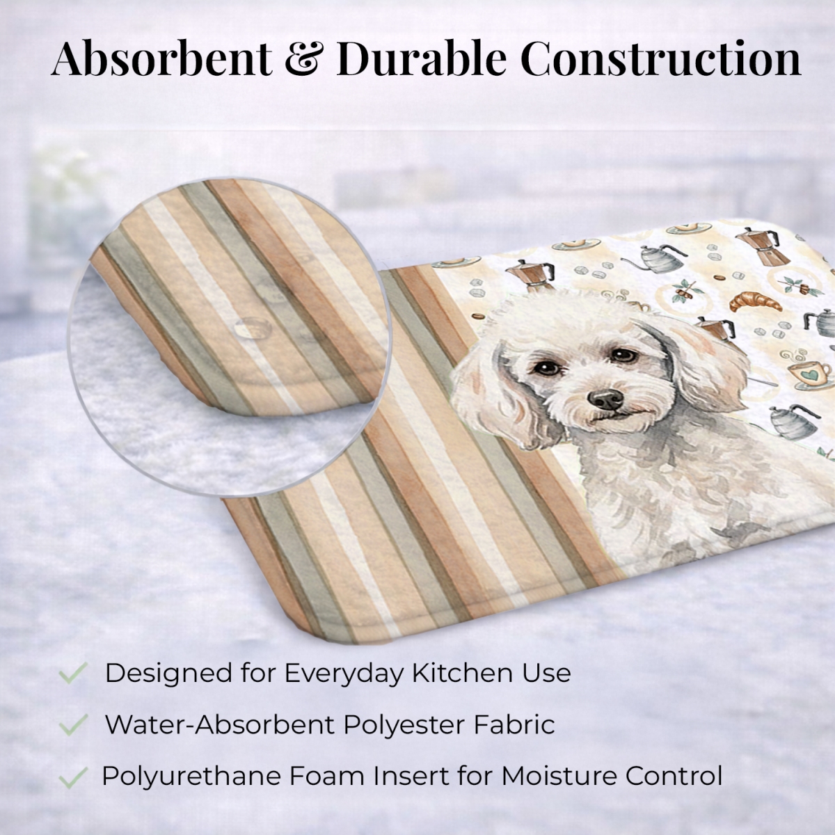 Picture of Carolines Treasures WDK7568DDM 21 x 14 in. Miniature White Poodle Coffee Bar Dish Drying Mat