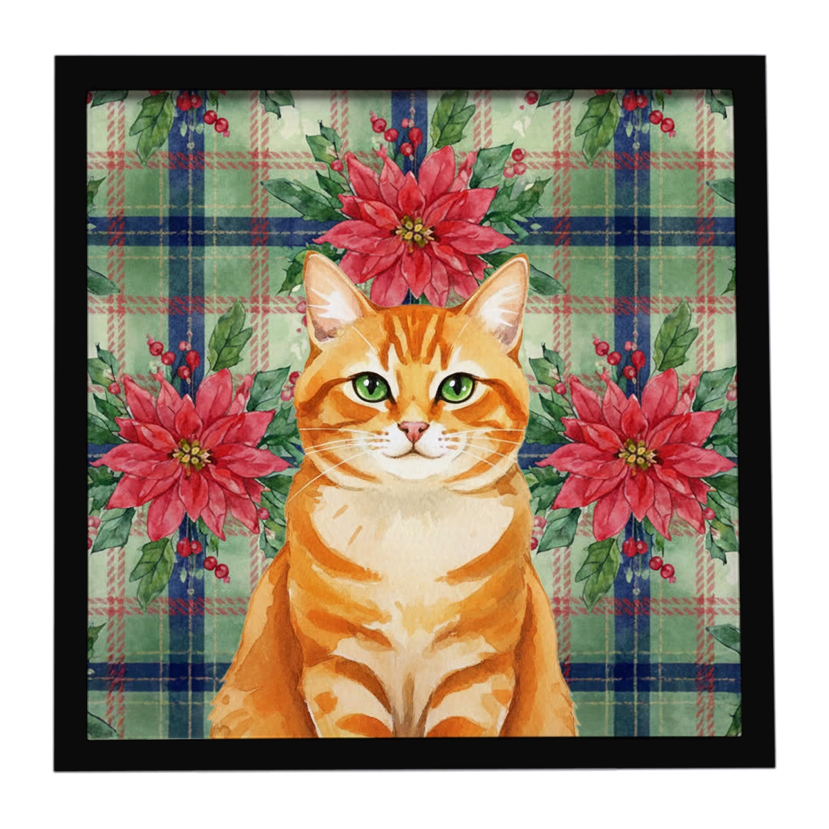 FNT1308MFP88 8 x 8 in. Orange Classic Tabby Cat with Poinsettias Framed Metal Print