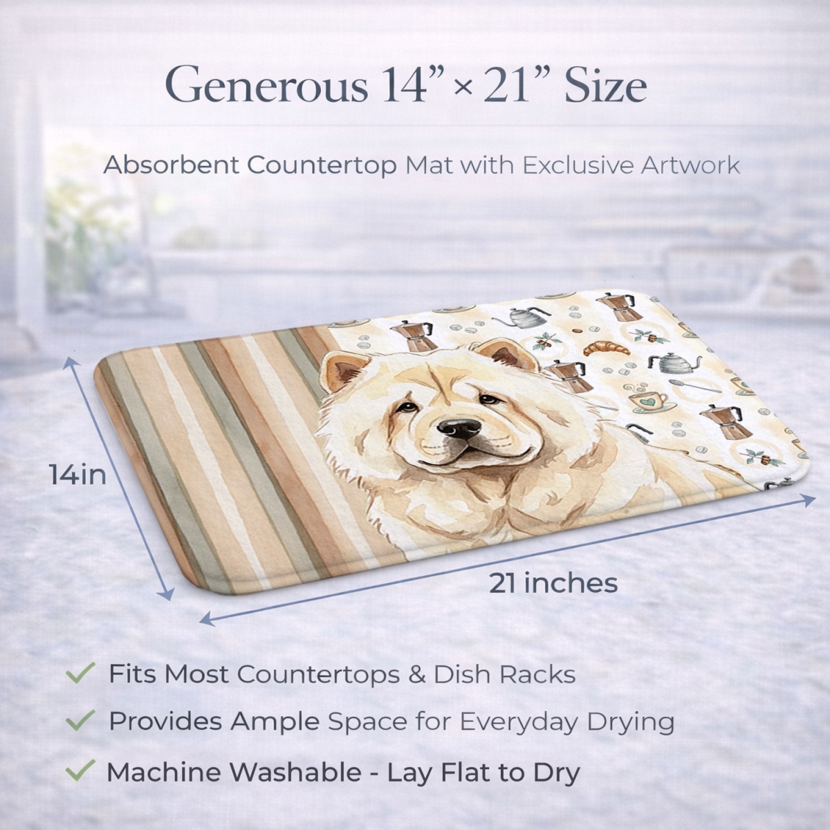 Picture of Carolines Treasures WDK7379DDM 21 x 14 in. Cream Chow Chow Coffee Bar Dish Drying Mat