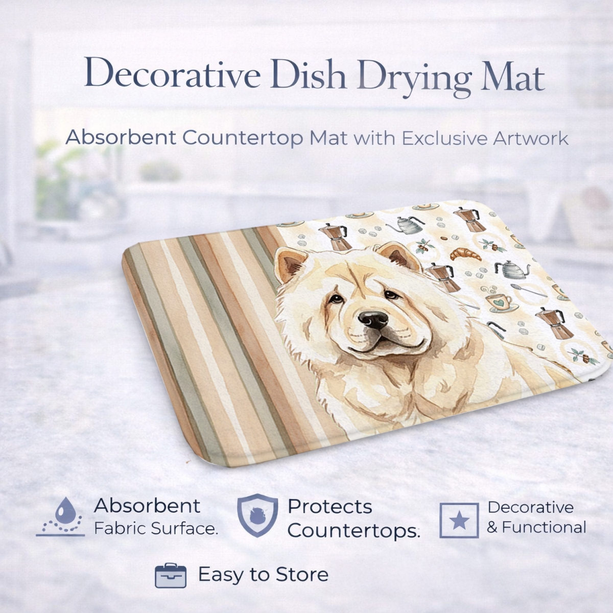 Picture of Carolines Treasures WDK7379DDM 21 x 14 in. Cream Chow Chow Coffee Bar Dish Drying Mat