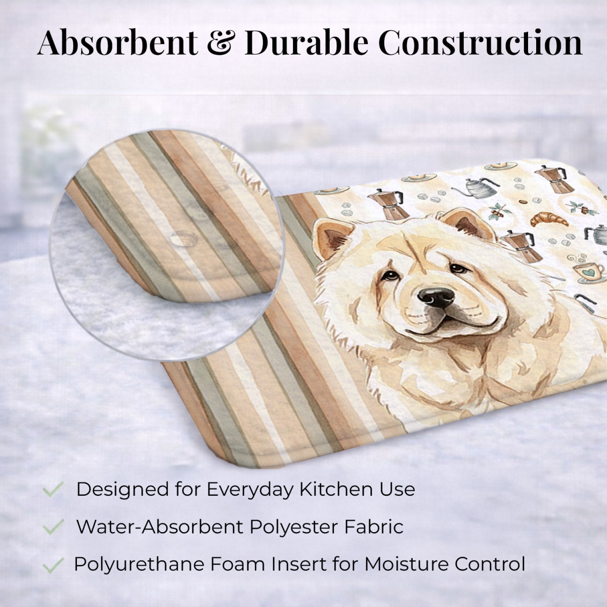 Picture of Carolines Treasures WDK7379DDM 21 x 14 in. Cream Chow Chow Coffee Bar Dish Drying Mat