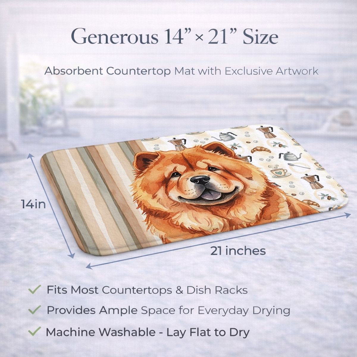 Picture of Carolines Treasures WDK7380DDM 21 x 14 in. Red Chow Chow Coffee Bar Dish Drying Mat