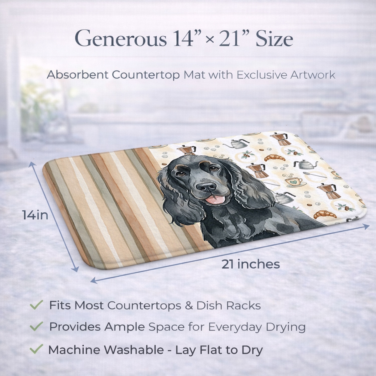 Picture of Carolines Treasures WDK7381DDM 21 x 14 in. Black Cocker Spaniel Coffee Bar Dish Drying Mat