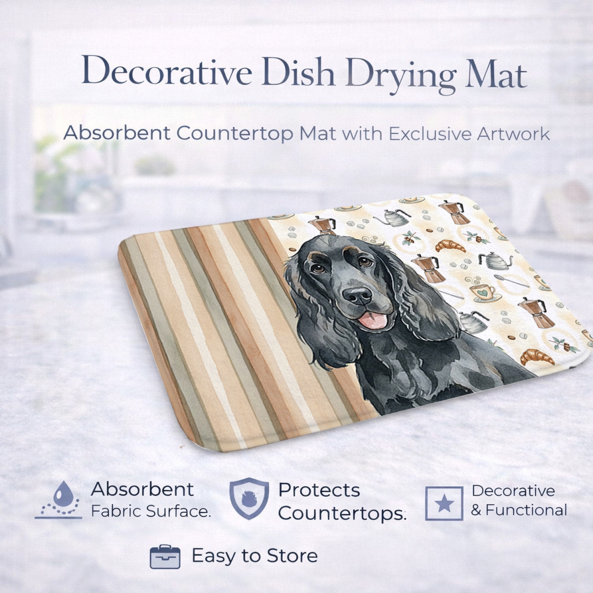 Picture of Carolines Treasures WDK7381DDM 21 x 14 in. Black Cocker Spaniel Coffee Bar Dish Drying Mat