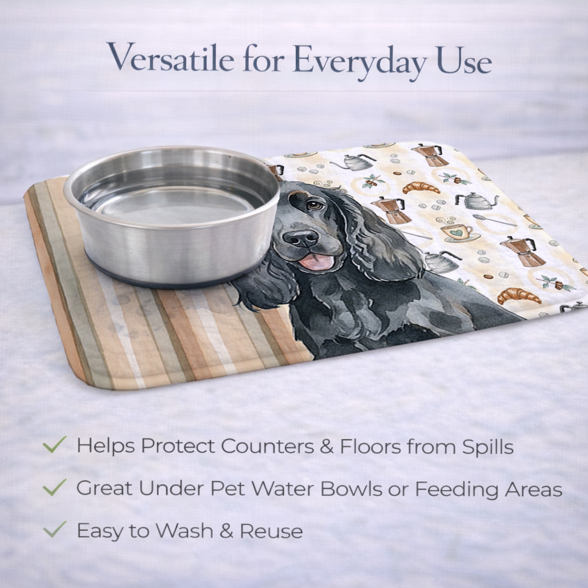 Picture of Carolines Treasures WDK7381DDM 21 x 14 in. Black Cocker Spaniel Coffee Bar Dish Drying Mat