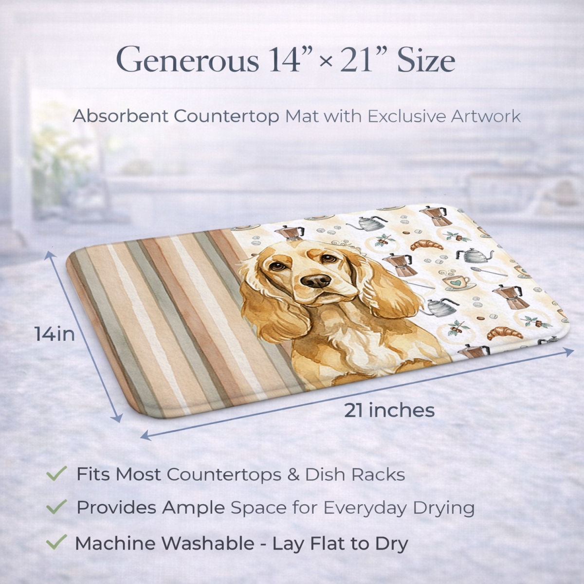 Picture of Carolines Treasures WDK7382DDM 21 x 14 in. Buff Cocker Spaniel Coffee Bar Dish Drying Mat