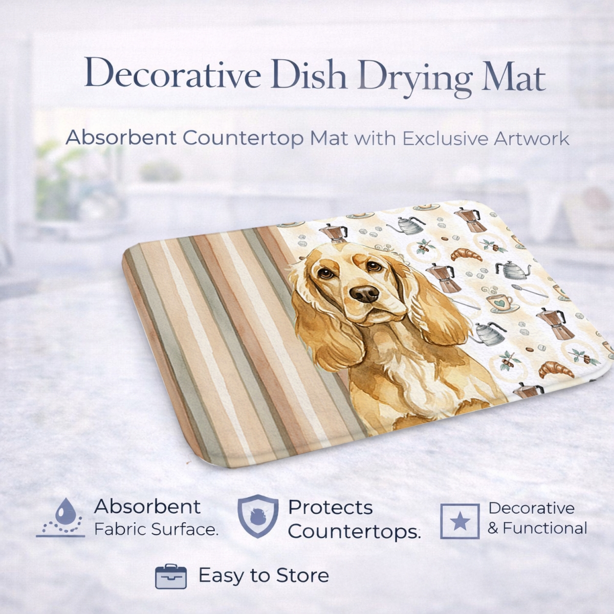 Picture of Carolines Treasures WDK7382DDM 21 x 14 in. Buff Cocker Spaniel Coffee Bar Dish Drying Mat