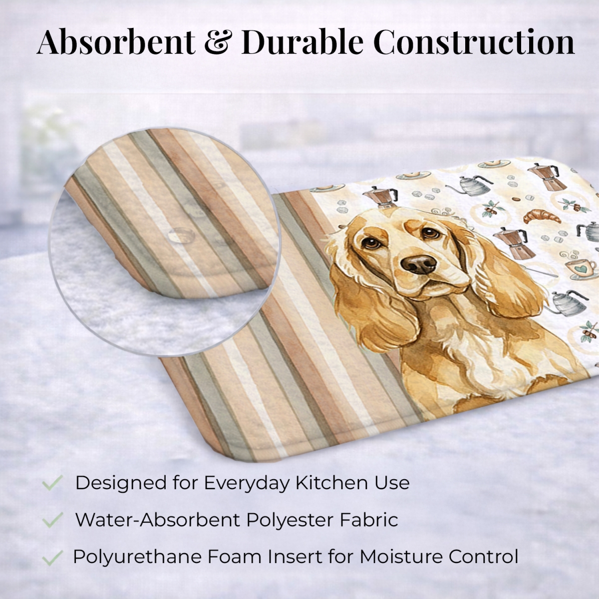 Picture of Carolines Treasures WDK7382DDM 21 x 14 in. Buff Cocker Spaniel Coffee Bar Dish Drying Mat