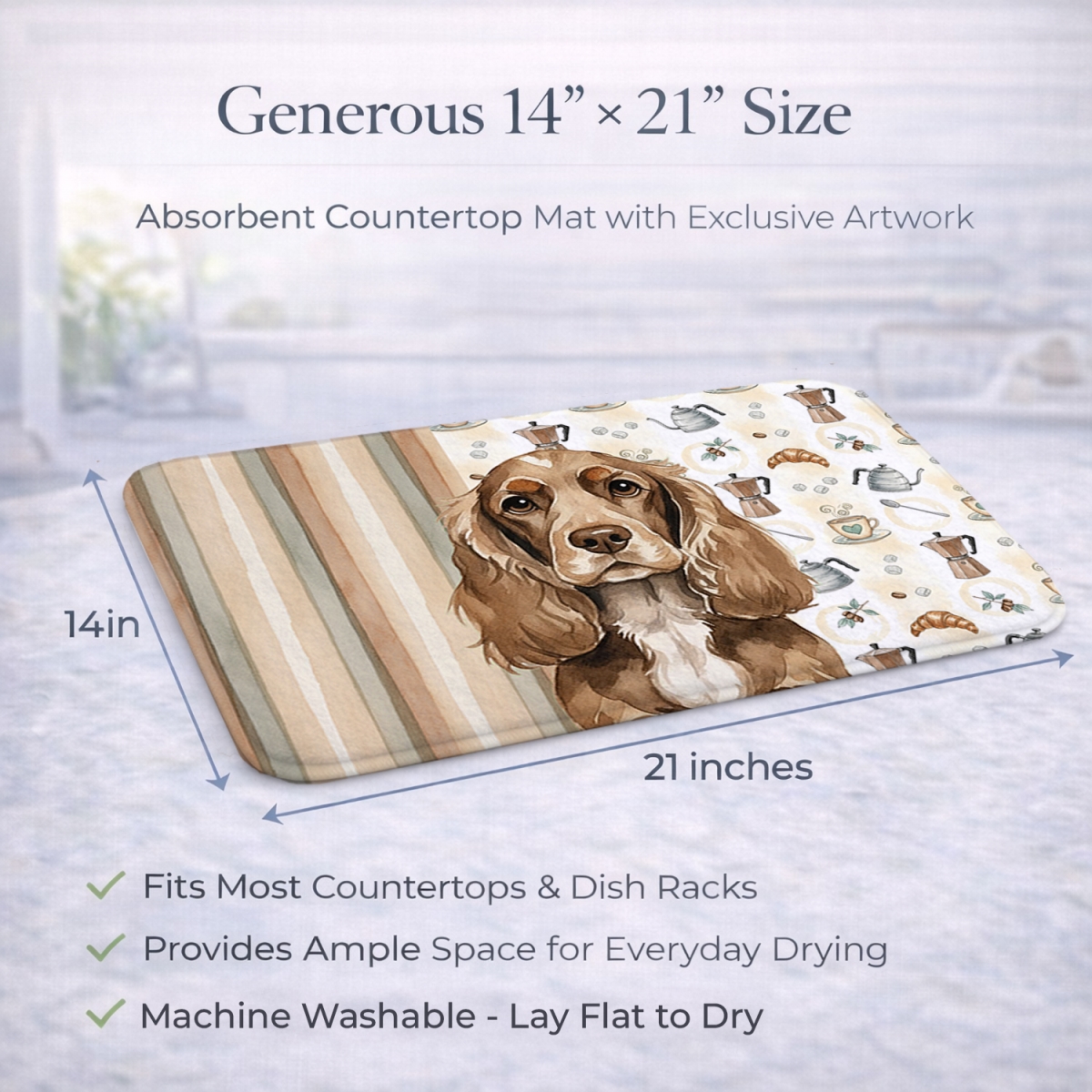 Picture of Carolines Treasures WDK7383DDM 21 x 14 in. Chocolate Cocker Spaniel Coffee Bar Dish Drying Mat