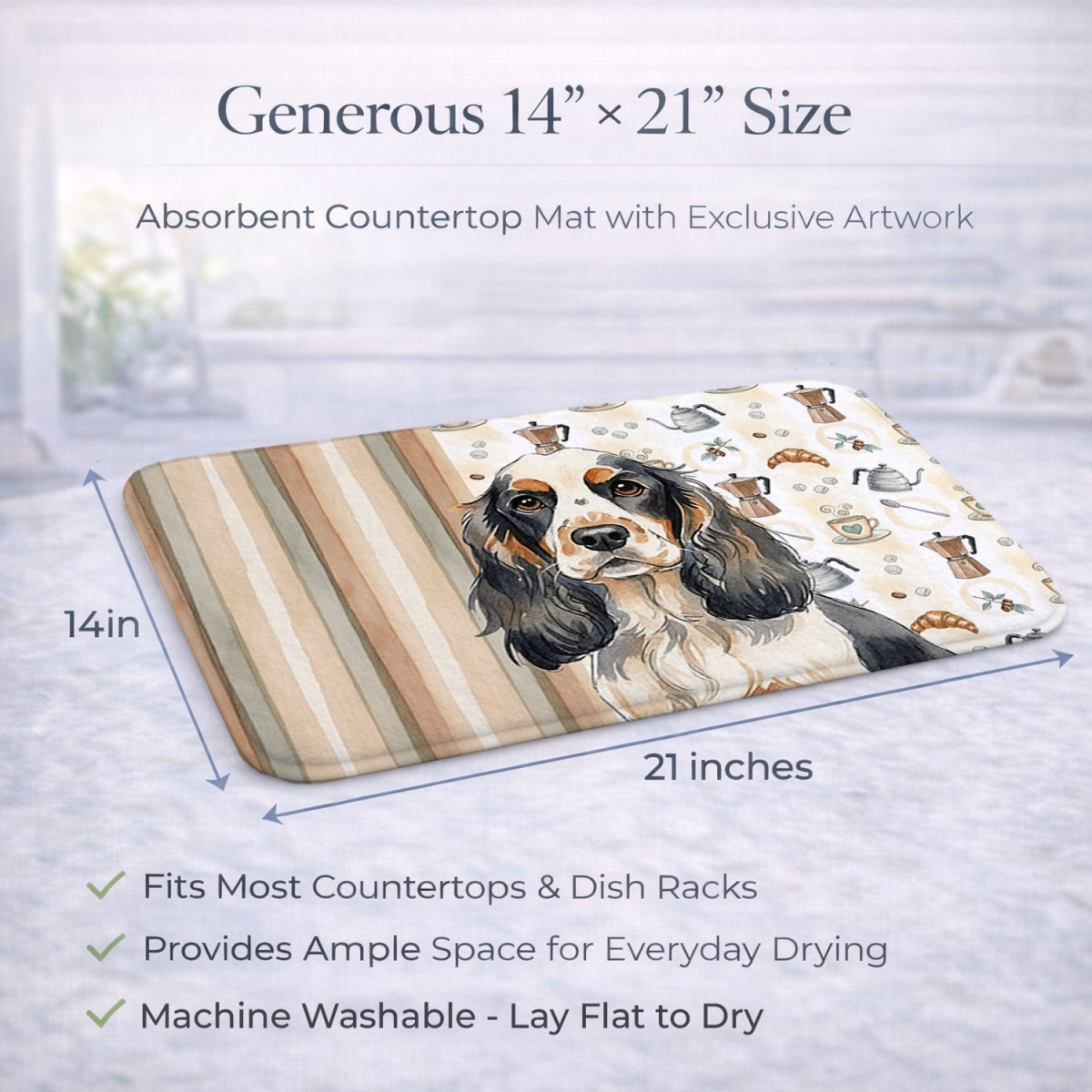 Picture of Carolines Treasures WDK7384DDM 21 x 14 in. Parti Cocker Spaniel Coffee Bar Dish Drying Mat