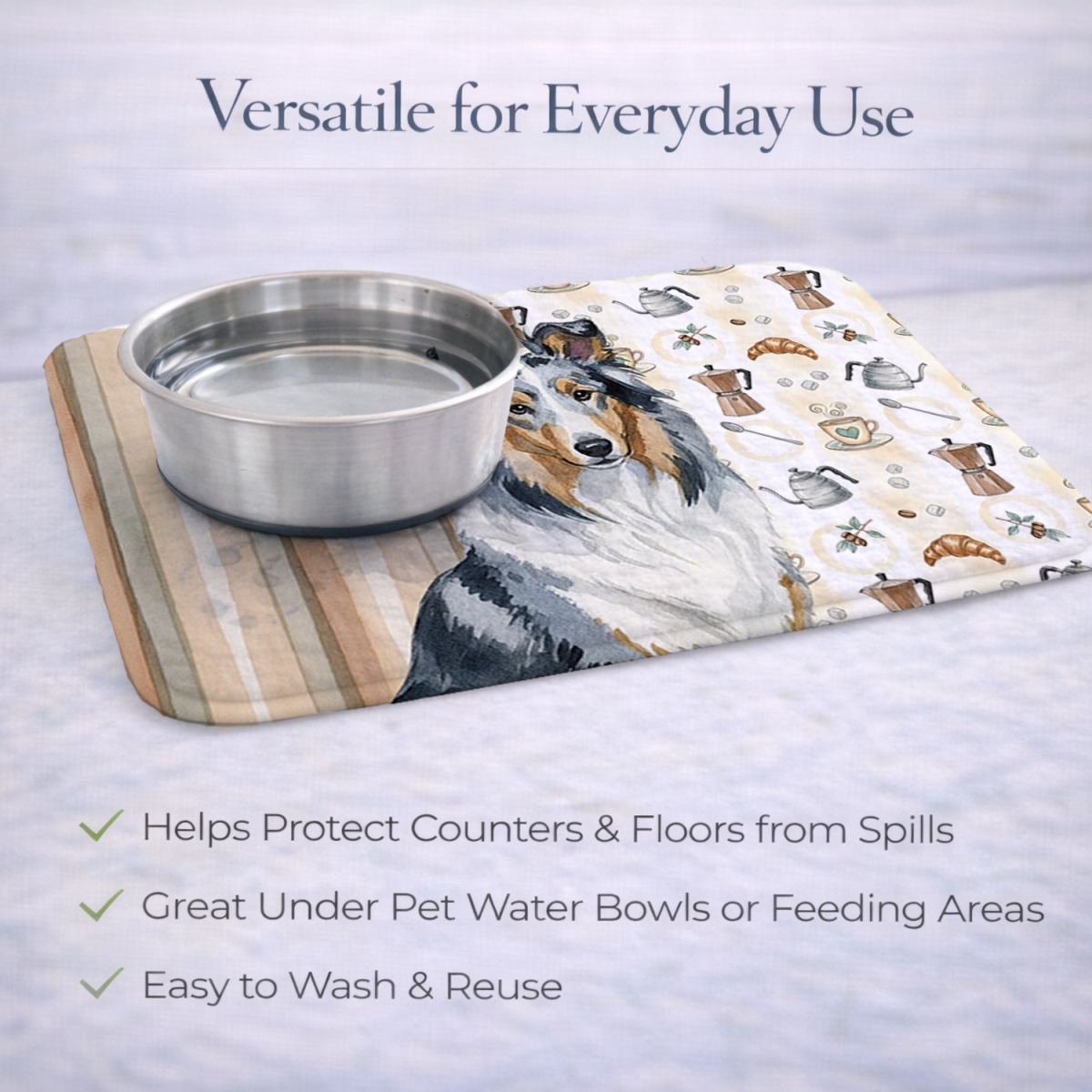 Picture of Carolines Treasures WDK7385DDM 21 x 14 in. Blue Merle Collie Coffee Bar Dish Drying Mat