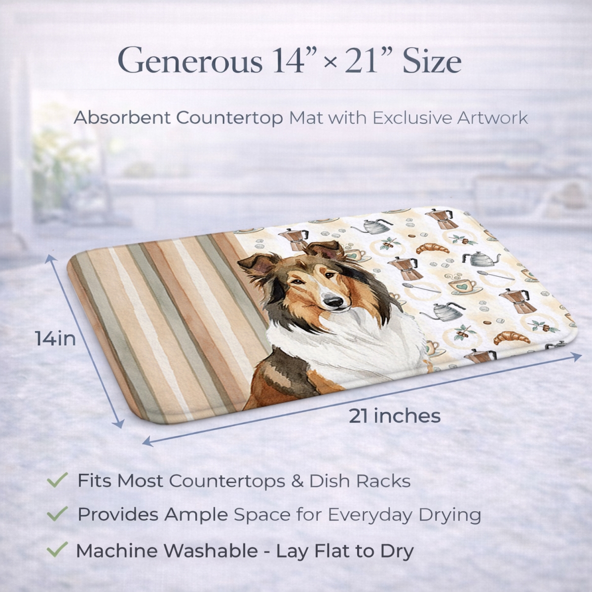 Picture of Carolines Treasures WDK7386DDM 21 x 14 in. Sable Collie Coffee Bar Dish Drying Mat