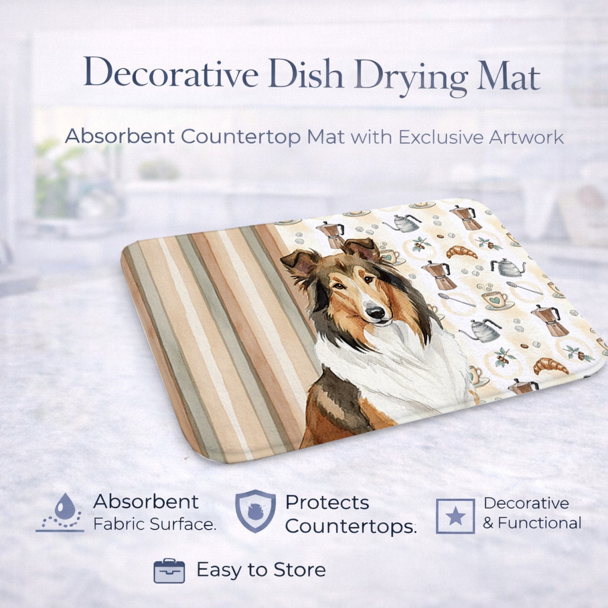 Picture of Carolines Treasures WDK7386DDM 21 x 14 in. Sable Collie Coffee Bar Dish Drying Mat