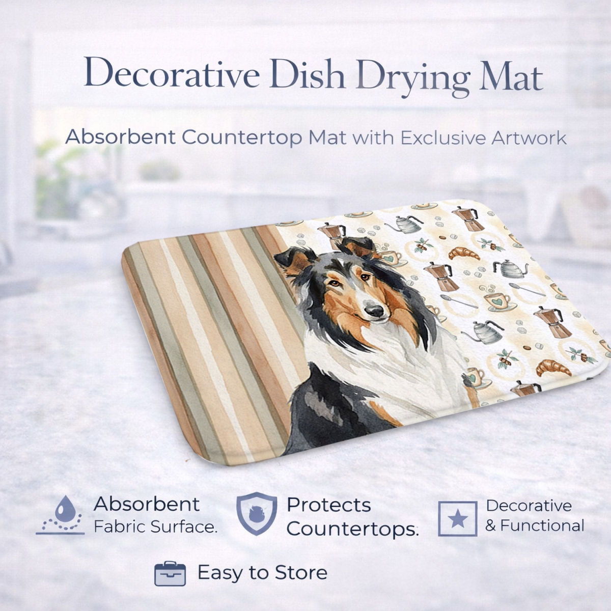 Picture of Carolines Treasures WDK7387DDM 21 x 14 in. Tricolor Collie Coffee Bar Dish Drying Mat