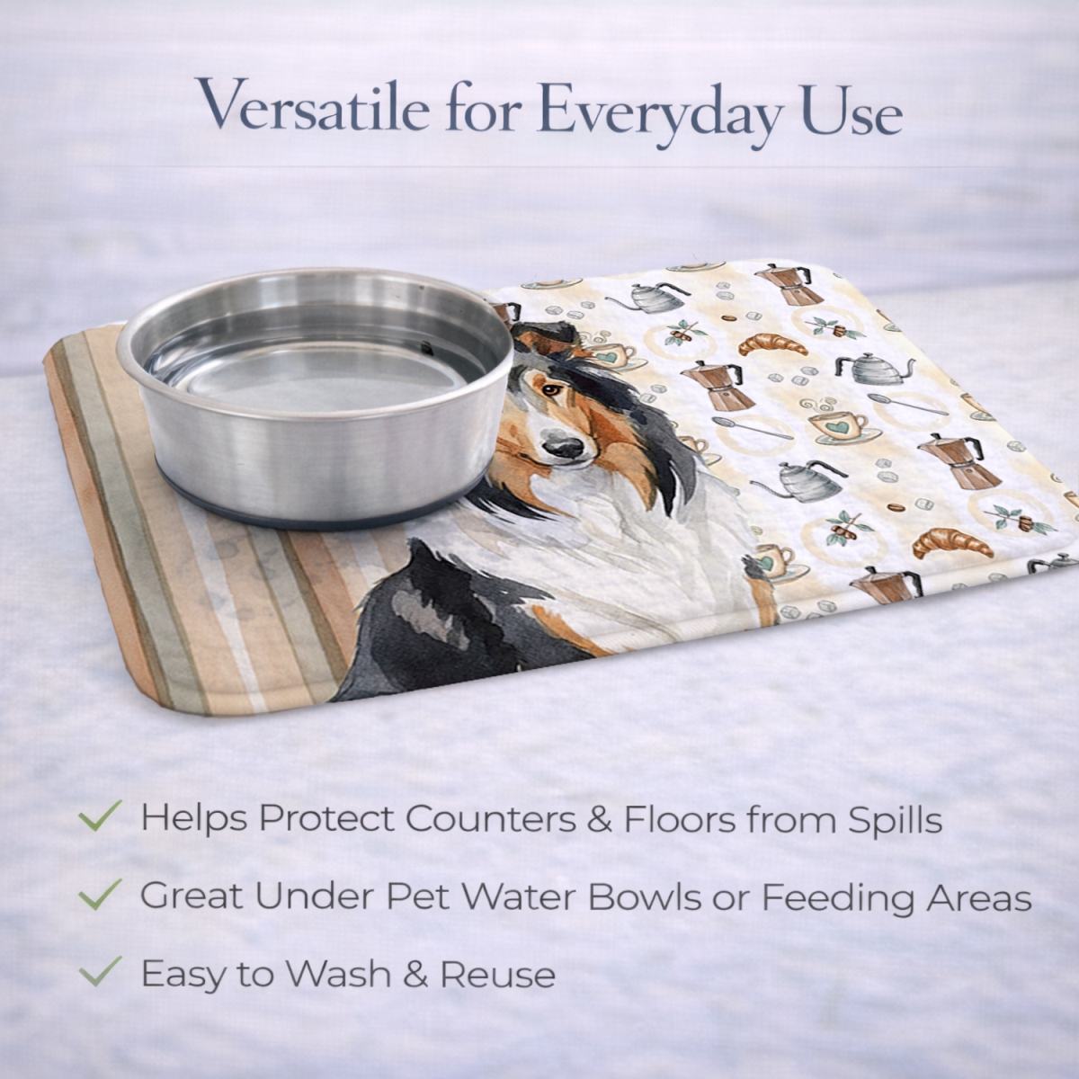 Picture of Carolines Treasures WDK7387DDM 21 x 14 in. Tricolor Collie Coffee Bar Dish Drying Mat