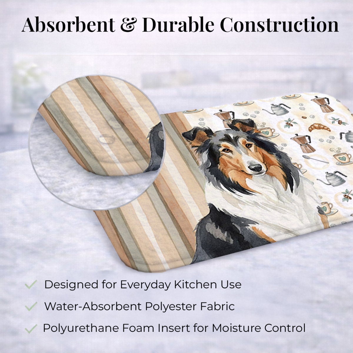 Picture of Carolines Treasures WDK7387DDM 21 x 14 in. Tricolor Collie Coffee Bar Dish Drying Mat