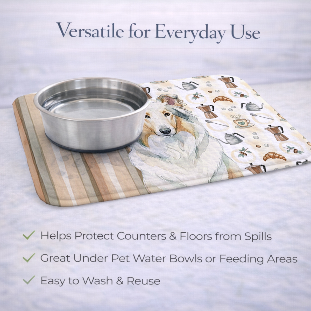 Picture of Carolines Treasures WDK7388DDM 21 x 14 in. White Collie Coffee Bar Dish Drying Mat